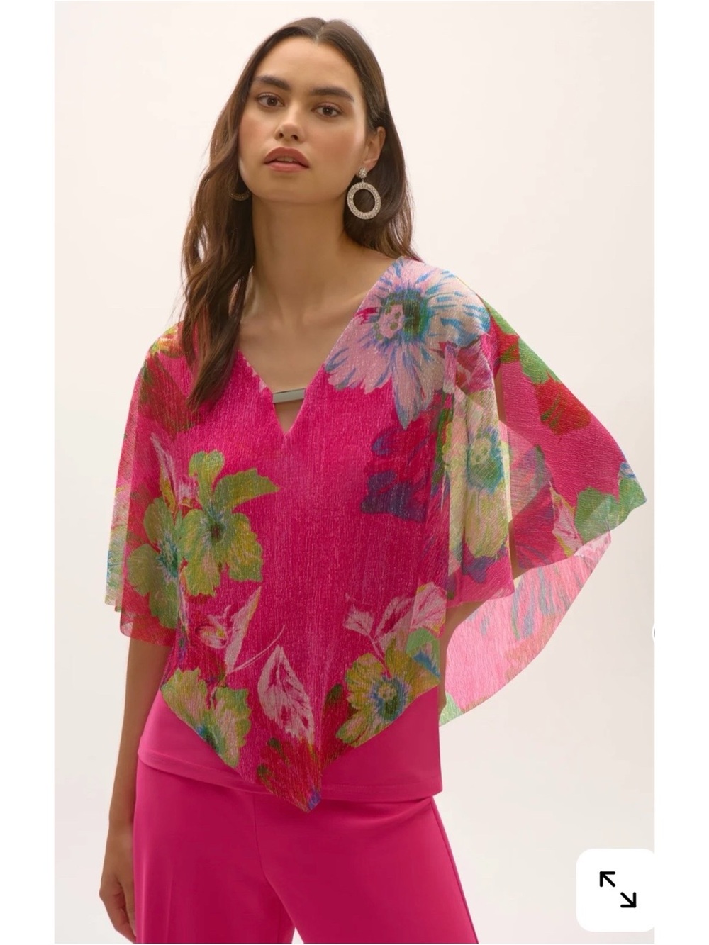 NWOT Joseph Ribkoff Metallic Pleated Knit Floral Print Poncho Top 🌺 Size 8